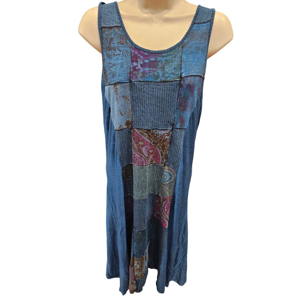 Parsley & sage boho patchwork sleevless summer dress sz M tie-dye EUC comfort - Picture 2 of 7